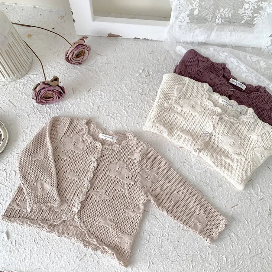-ベビーキッズカーディガン ニットジャケット フラワー花柄刺繍 ボレロ 3カラー【mh0004275】 - mamahalo shop - カーディガン・パーカー -  べビー服 - 子供服 - 男の子 - 女の子