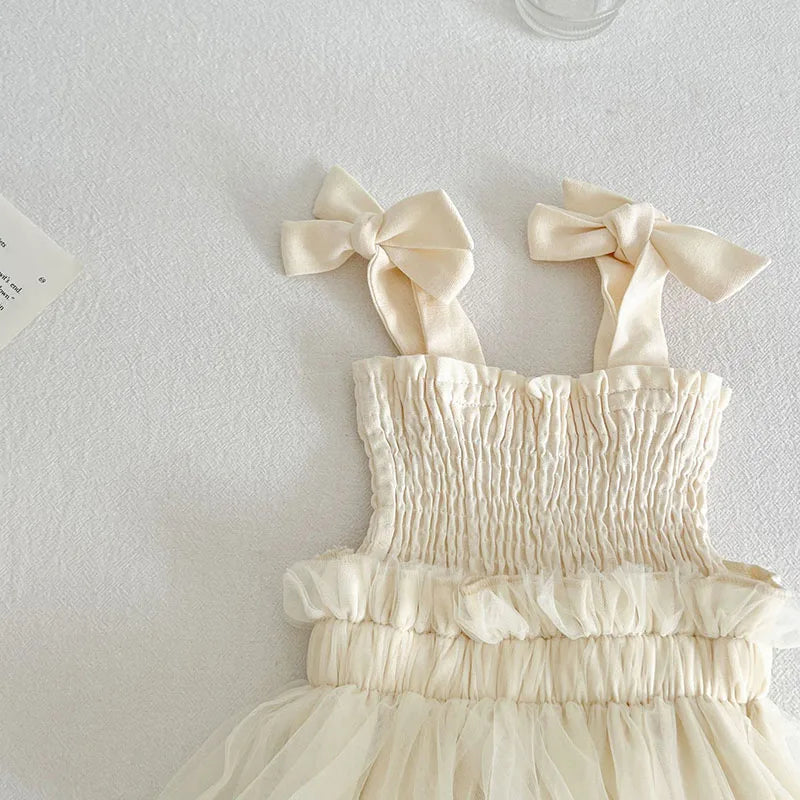 -ベビーロンパース キャミソールシャーリング チュチュチュールペプラムボディスーツ ベージュ【mh0006549】 - mamahalo shop - ノースリーブロンパース -  べビー服 - 子供服 - 男の子 - 女の子