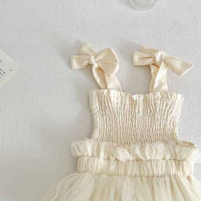 -ベビーロンパース キャミソールシャーリング チュチュチュールペプラムボディスーツ ベージュ【mh0006549】 - mamahalo shop - ノースリーブロンパース -  べビー服 - 子供服 - 男の子 - 女の子