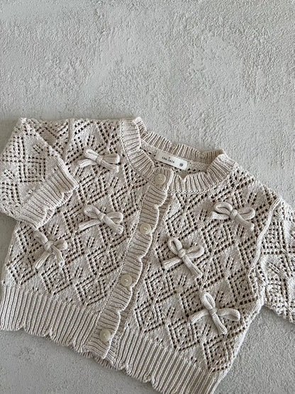 -ベビーカーディガン レースニットリボン透け感ニットカーディガン - mamahalo shop - カーディガン・パーカー -  べビー服 - 子供服 - 男の子 - 女の子