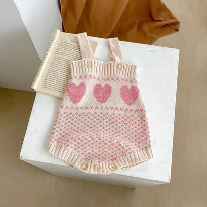 -ベビーカーディガン/ロンパース ハート柄ニットカーディガン/サスペンダーロンパース【mh0007345】 - mamahalo shop - ロンパースセットアップ -  べビー服 - 子供服 - 男の子 - 女の子