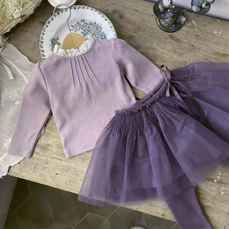 -ベビートップス 長袖Tシャツ ピンタックレース 長袖ブラウス ベージュ/パープル/2カラー - mamahalo shop - 長袖Tシャツ -  べビー服 - 子供服 - 男の子 - 女の子