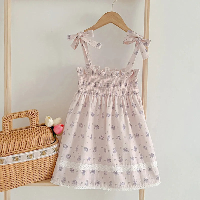 -キッズワンピース キャミソール シャーリング サマードレス フラワー花柄プリント 2カラー【mh0006050】 - mamahalo shop - ノースリーブワンピース -  べビー服 - 子供服 - 男の子 - 女の子