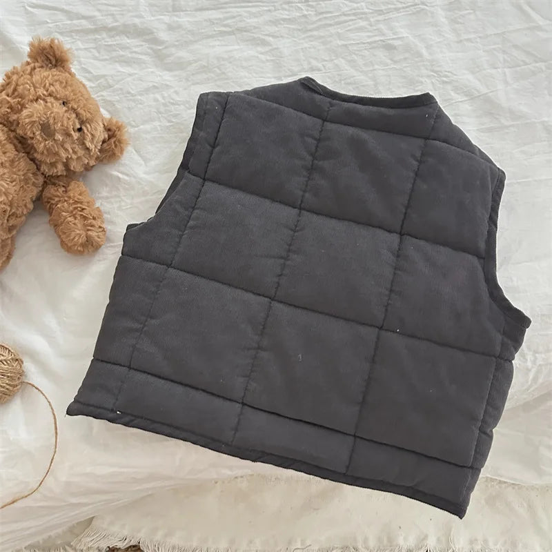 -キッズベスト 中綿キルティングレトロベストコート ダークグレー - mamahalo shop - ベスト -  べビー服 - 子供服 - 男の子 - 女の子