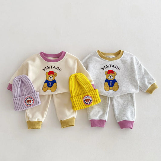 -ベビーキッズセットアップ 2点セット スウェットシャツ スウェットパンツ ベアくまプリント カラフル - mamahalo shop - 長袖セットアップ -  べビー服 - 子供服 - 男の子 - 女の子