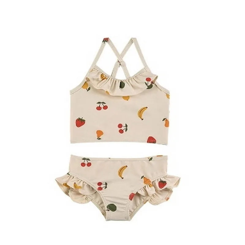 -キッズ水着 ガールズ ビキニ キャミソールトップス+フリルパンツ フルーツ/フラワープリント 3カラー スイムウェア【mh0005984】 - mamahalo shop - ベビー用水着 -  べビー服 - 子供服 - 男の子 - 女の子
