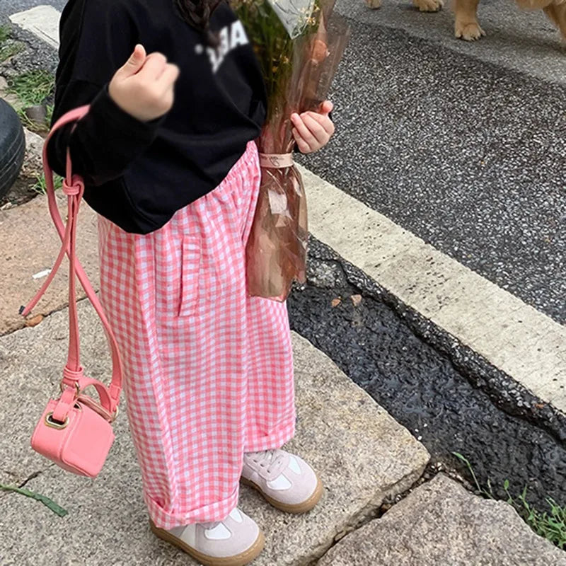 -キッズパンツ ギンガムチェック ロングルーズパンツ ピンク - mamahalo shop - ロングパンツ・スウェットパンツ -  べビー服 - 子供服 - 男の子 - 女の子