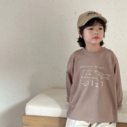 キッズトップス 犬ドッグレターロゴプリント長袖Tシャツ - mamahalo shop - 長袖Tシャツ -  べビー服 - 子供服 - 男の子 - 女の子