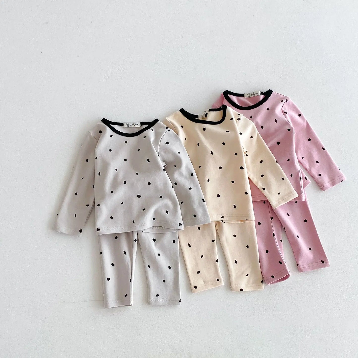 -キッズセットアップ 2点セット 長袖パジャマセット 長袖Tシャツ+ロングパンツ 水玉ドットプリント 3カラー【mh0006487】 - mamahalo shop - 長袖パジャマ -  べビー服 - 子供服 - 男の子 - 女の子