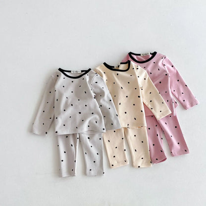 -キッズセットアップ 2点セット 長袖パジャマセット 長袖Tシャツ+ロングパンツ 水玉ドットプリント 3カラー【mh0006487】 - mamahalo shop - 長袖パジャマ -  べビー服 - 子供服 - 男の子 - 女の子