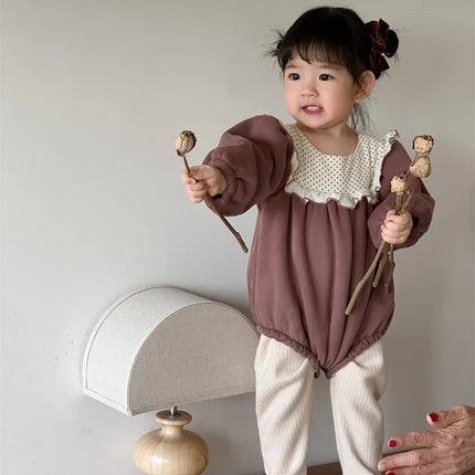 ベビーロンパース ビッグフリルフリース長袖ボディスーツ - mamahalo shop - 長袖ロンパース -  べビー服 - 子供服 - 男の子 - 女の子