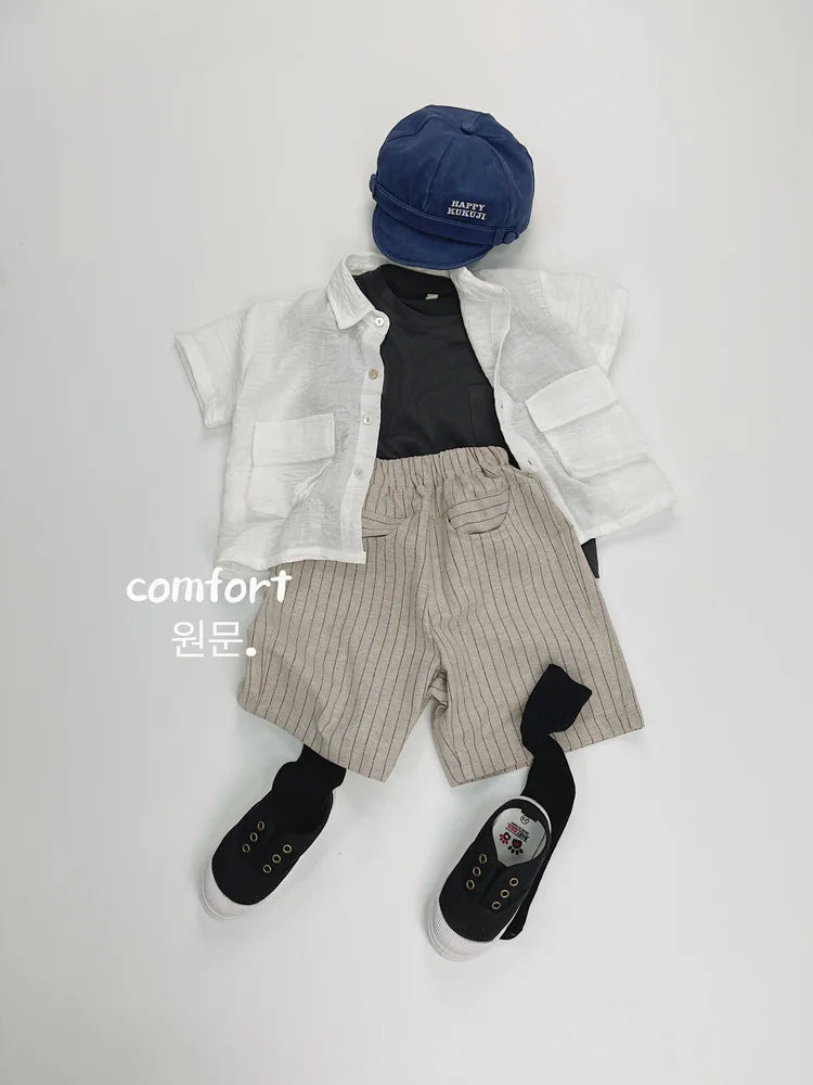 -キッズパンツ コットンリネン ハーフパンツ 変わりポケット ショートパンツ【mh0005006】 - mamahalo shop - ハーフパンツ・ショートパンツ -  べビー服 - 子供服 - 男の子 - 女の子