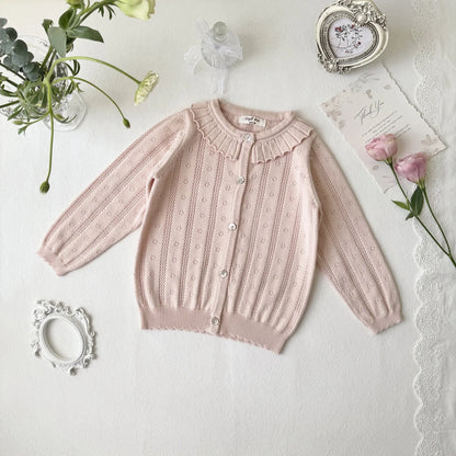 -キッズカーディガン レースニットトップス フリル お出かけ ブルー/ピンク/2カラー - mamahalo shop - カーディガン・パーカー -  べビー服 - 子供服 - 男の子 - 女の子