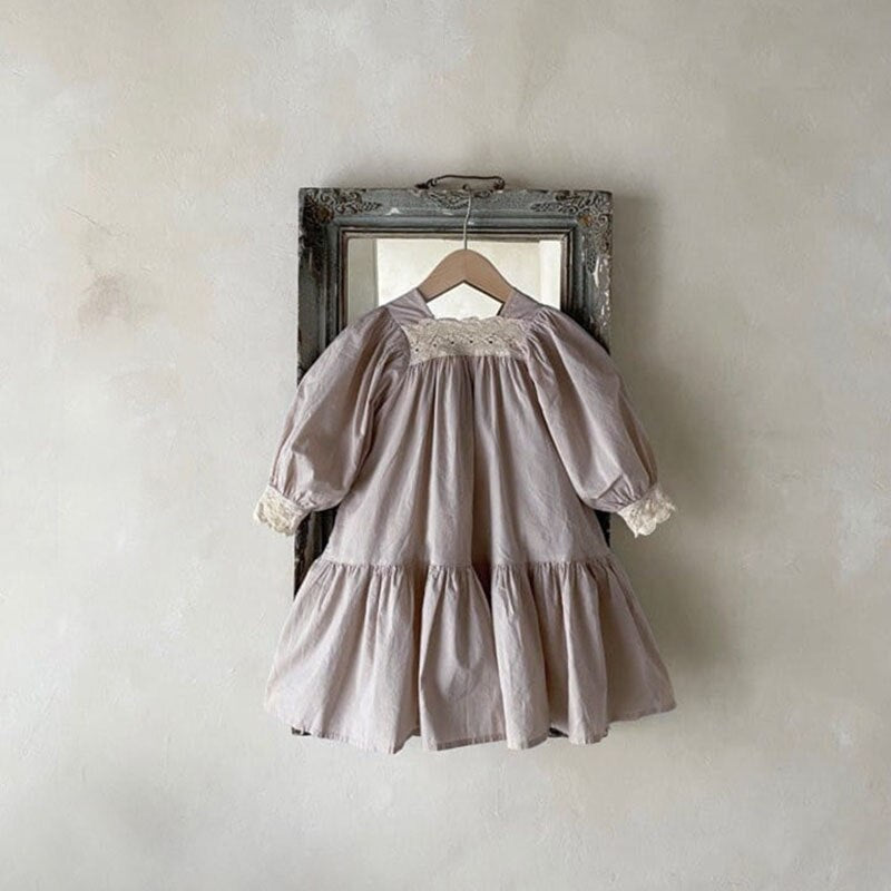 -キッズ レース スクエアネック 長袖 ワンピース ガールズ【mh0002443】 - mamahalo shop - 長袖ワンピース -  べビー服 - 子供服 - 男の子 - 女の子