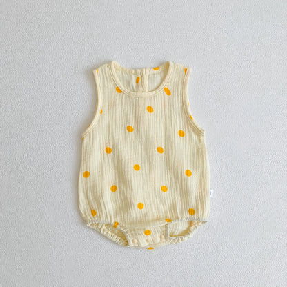 -ベビーロンパース ノースリーブボディスーツ 月ムーン/洋梨/オリーブ/水玉ドットプリント【mh0005689】 - mamahalo shop - ノースリーブロンパース -  べビー服 - 子供服 - 男の子 - 女の子