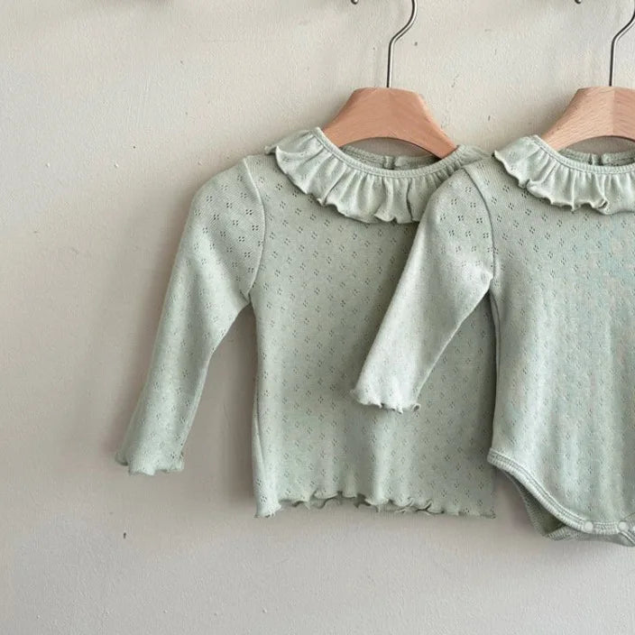 -ベビートップス ラッフル襟シンプル長袖Tシャツ 3カラー - mamahalo shop - 長袖Tシャツ -  べビー服 - 子供服 - 男の子 - 女の子