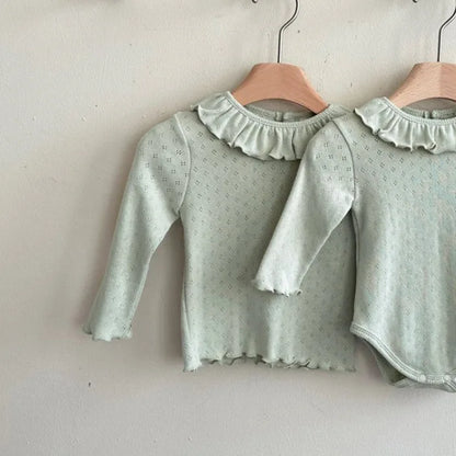 -ベビートップス ラッフル襟シンプル長袖Tシャツ 3カラー - mamahalo shop - 長袖Tシャツ -  べビー服 - 子供服 - 男の子 - 女の子