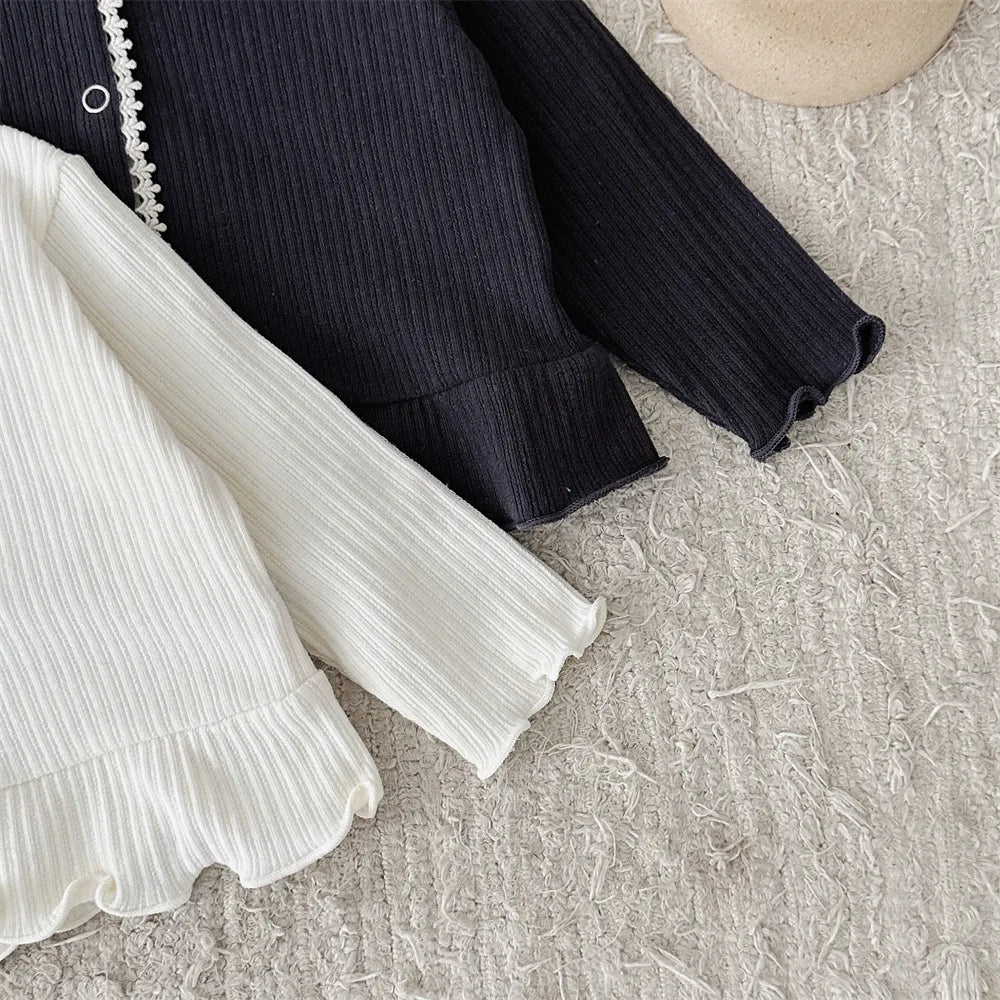 -ベビーカーディガン ペプラムフリルレース縁取り長袖カーディガンジャケット 2カラー【mh0006712】 - mamahalo shop - カーディガン・パーカー -  べビー服 - 子供服 - 男の子 - 女の子