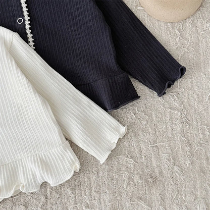 -ベビーカーディガン ペプラムフリルレース縁取り長袖カーディガンジャケット 2カラー【mh0006712】 - mamahalo shop - カーディガン・パーカー -  べビー服 - 子供服 - 男の子 - 女の子