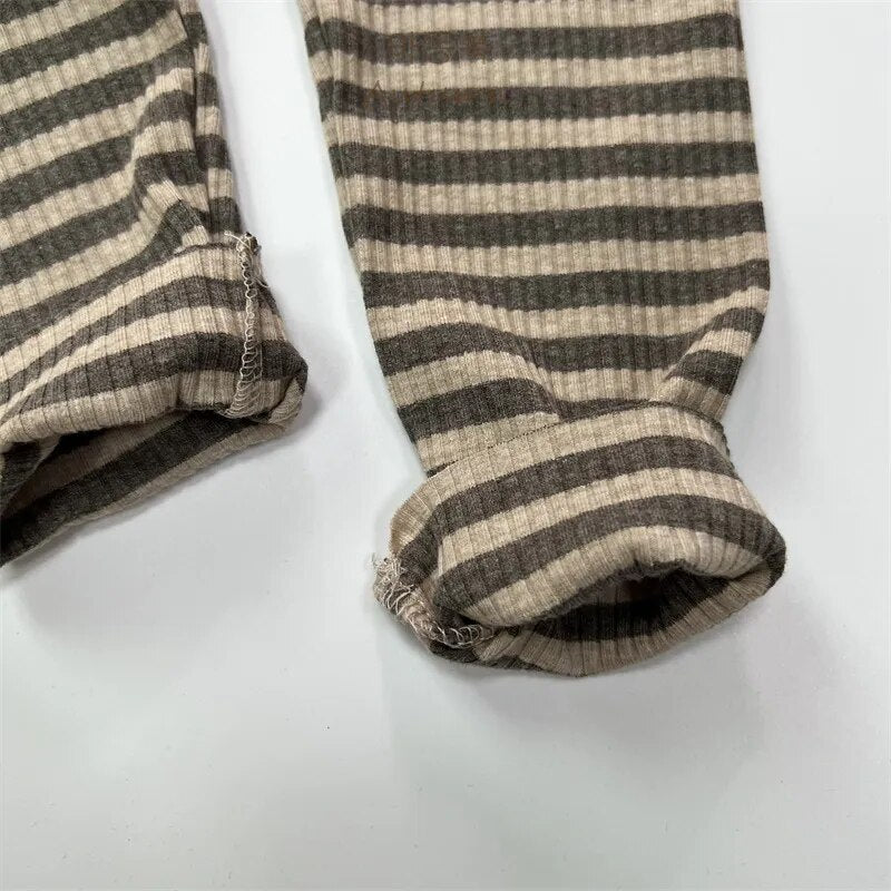 -キッズ レギンスパンツ ボーダー シンプル ベーシック カーキ ブラック 2カラー ユニセックス 男の子 女の子 子供服【mh0003013】 - mamahalo shop - レギンスパンツ -  べビー服 - 子供服 - 男の子 - 女の子