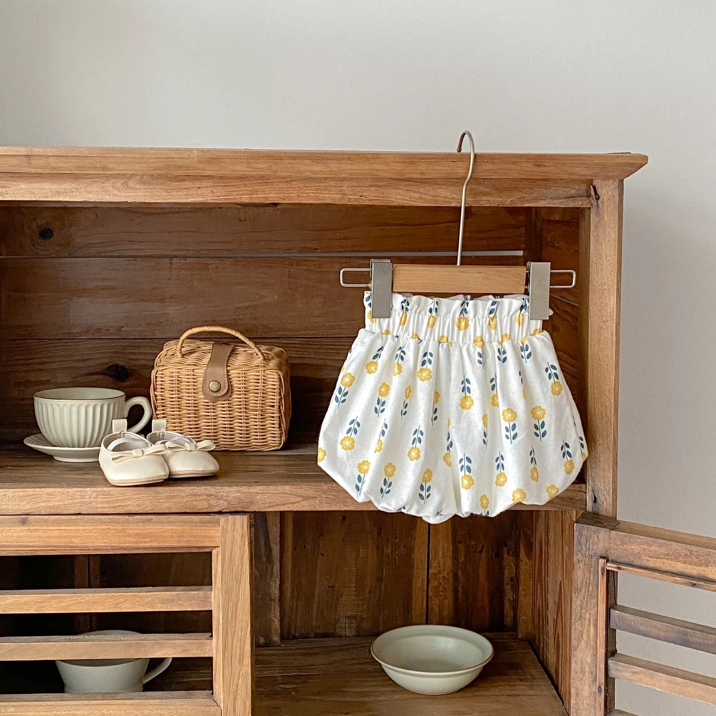 -ベビーパンツ バルーンショートパンツ ブルマパンツ レトロフラワー花柄プリント【mh0006095】 - mamahalo shop - ハーフパンツ・ショートパンツ -  べビー服 - 子供服 - 男の子 - 女の子