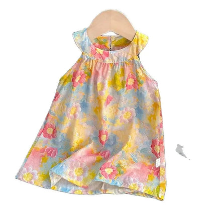 -キッズワンピース ノースリーブサマードレス フラワー花柄プリント【mh0005650】 - mamahalo shop - ノースリーブワンピース -  べビー服 - 子供服 - 男の子 - 女の子