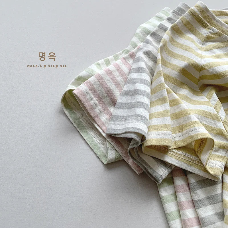 -キッズトップス 半袖ボーダーTシャツ シンプルベーシック パステル 4カラー - mamahalo shop - 半袖Tシャツ -  べビー服 - 子供服 - 男の子 - 女の子