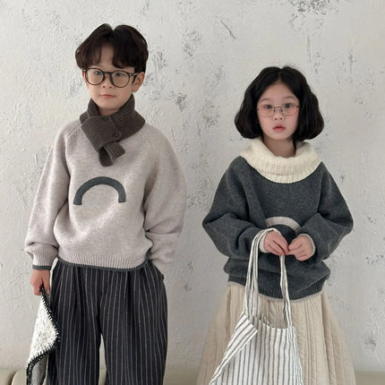 キッズトップス 幾何学刺繍ニットセーター 2カラー - mamahalo shop - ニット・セーター -  べビー服 - 子供服 - 男の子 - 女の子