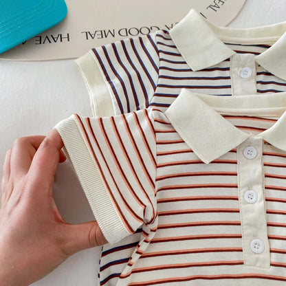 -ベビーロンパース 半袖ポロシャツボディスーツ ボーダー柄 2カラー【mh0004538】 - mamahalo shop - 半袖ロンパース -  べビー服 - 子供服 - 男の子 - 女の子