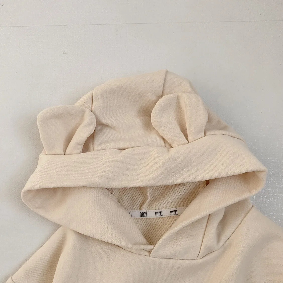 -ベビートップス くま耳フーディパーカー スウェットシャツ ベージュ ブラウン 2カラー - mamahalo shop - カーディガン・パーカー -  べビー服 - 子供服 - 男の子 - 女の子