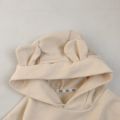 -ベビートップス くま耳フーディパーカー スウェットシャツ ベージュ ブラウン 2カラー - mamahalo shop - カーディガン・パーカー -  べビー服 - 子供服 - 男の子 - 女の子