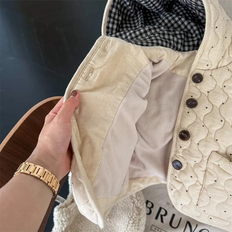 -キッズ みずたま キルティング 裏フリース フーディ ジャケット コート アウター - mamahalo shop - ショートコート・ジャケット・ジャンパー -  べビー服 - 子供服 - 男の子 - 女の子