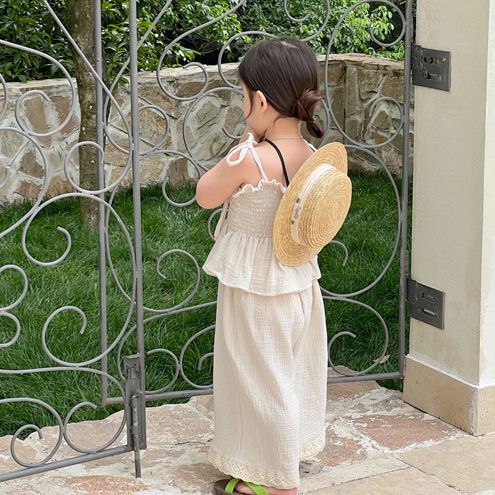 -☺︎ キッズセットアップ 2点セット キャミソールトップス+ワイドルーズパンツ 2カラー - mamahalo shop - ノースリーブセットアップ -  べビー服 - 子供服 - 男の子 - 女の子