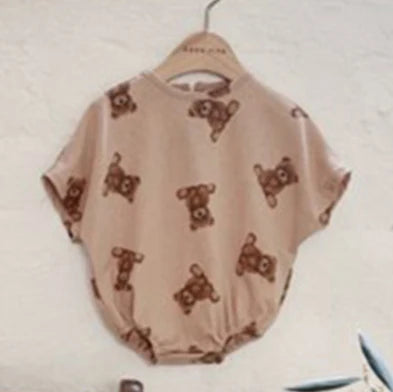 -ベビーロンパース 半袖ルーズボディスーツ ベアくまプリント 2カラー【mh0006067】 - mamahalo shop - 半袖ロンパース -  べビー服 - 子供服 - 男の子 - 女の子