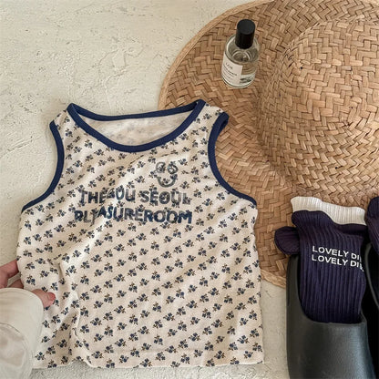 -キッズトップス タンクトップ ノースリーブTシャツ スマイルプリント 2カラー【mh0005815】 - mamahalo shop - タンクトップ・キャミソール・ノースリーブトップス -  べビー服 - 子供服 - 男の子 - 女の子