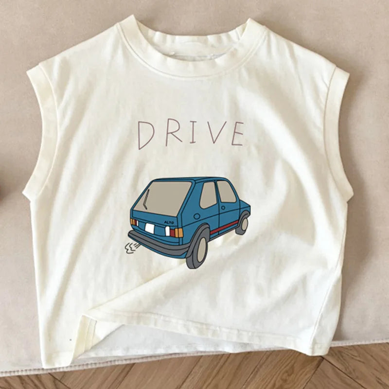 -キッズトップス ノースリーブTシャツ クラッシックカー レトロカー 車プリント 2カラー【mh0005842】 - mamahalo shop - タンクトップ・キャミソール・ノースリーブトップス -  べビー服 - 子供服 - 男の子 - 女の子