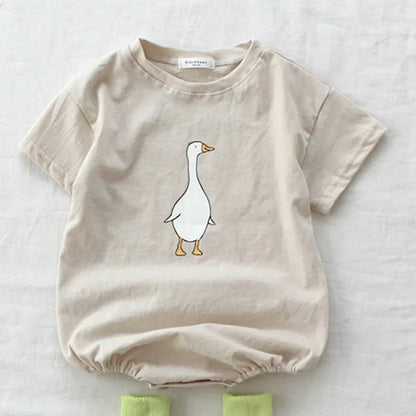 -ベビーロンパース 半袖プリントボディスーツ 犬/あひる【mh0005808】 - mamahalo shop - 半袖ロンパース -  べビー服 - 子供服 - 男の子 - 女の子