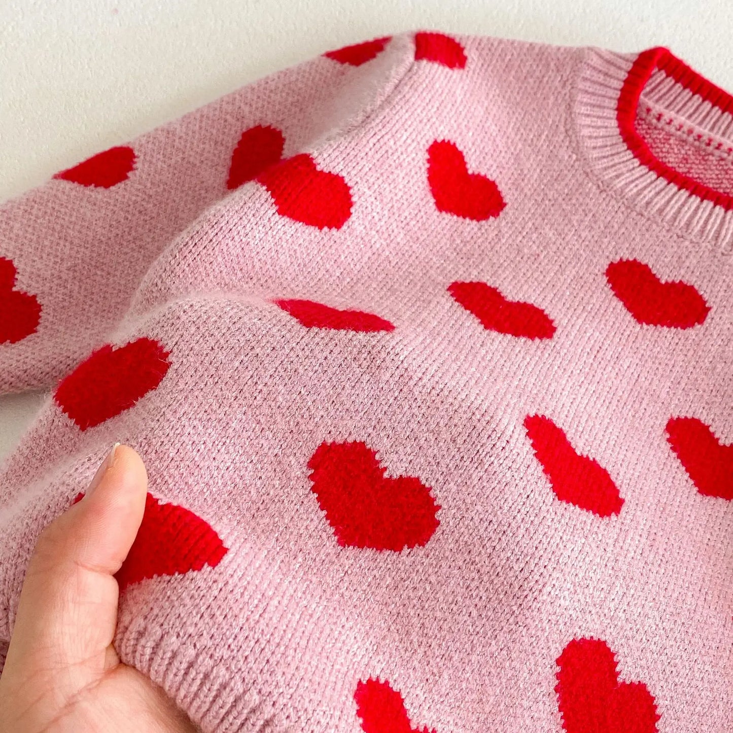-キッズトップス ニットセーター ハート ピンク【mh0006642】 - mamahalo shop - ニット・セーター -  べビー服 - 子供服 - 男の子 - 女の子