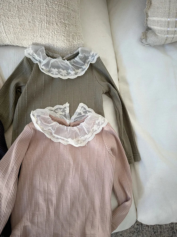 -キッズトップス レース襟リブ長袖Tシャツカットソー 4カラー【mh0006854】 - mamahalo shop - 長袖Tシャツ -  べビー服 - 子供服 - 男の子 - 女の子