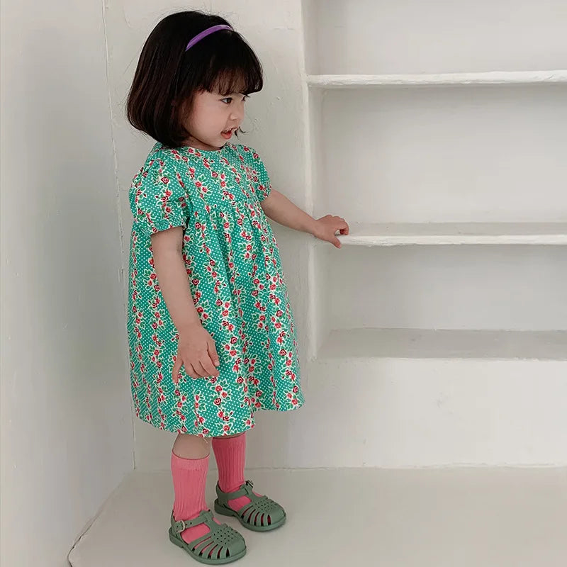 -キッズワンピース 半袖プリントワンピース フラワー花柄プリント 2カラー【mh0005662】 - mamahalo shop - 半袖ワンピース -  べビー服 - 子供服 - 男の子 - 女の子