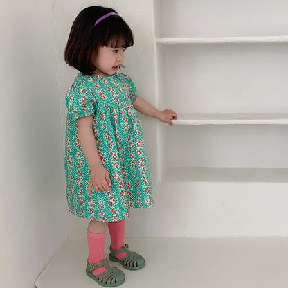 -キッズワンピース 半袖プリントワンピース フラワー花柄プリント 2カラー【mh0005662】 - mamahalo shop - 半袖ワンピース -  べビー服 - 子供服 - 男の子 - 女の子