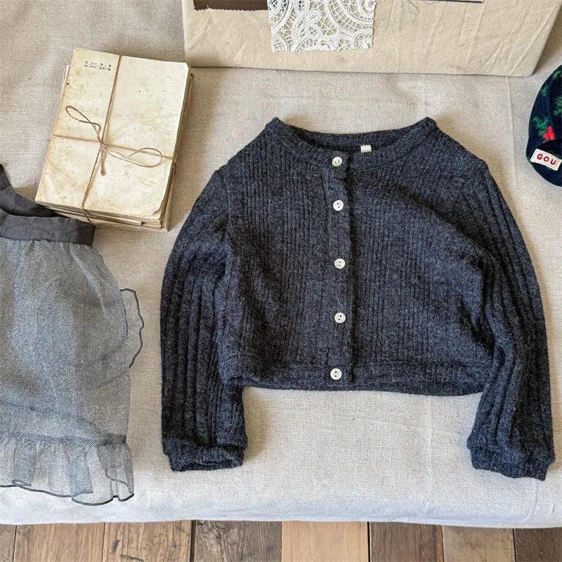 -キッズカーディガン ニットジャケット シンプルベーシック 2カラー - mamahalo shop - カーディガン・パーカー -  べビー服 - 子供服 - 男の子 - 女の子