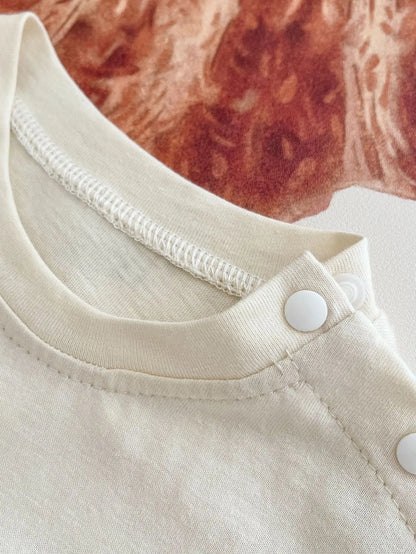 -ベビーロンパース 半袖ジャンプスーツ バナナ りんご パッチワークアップリケ 2カラー【mh0005452】 - mamahalo shop - 半袖ロンパース -  べビー服 - 子供服 - 男の子 - 女の子