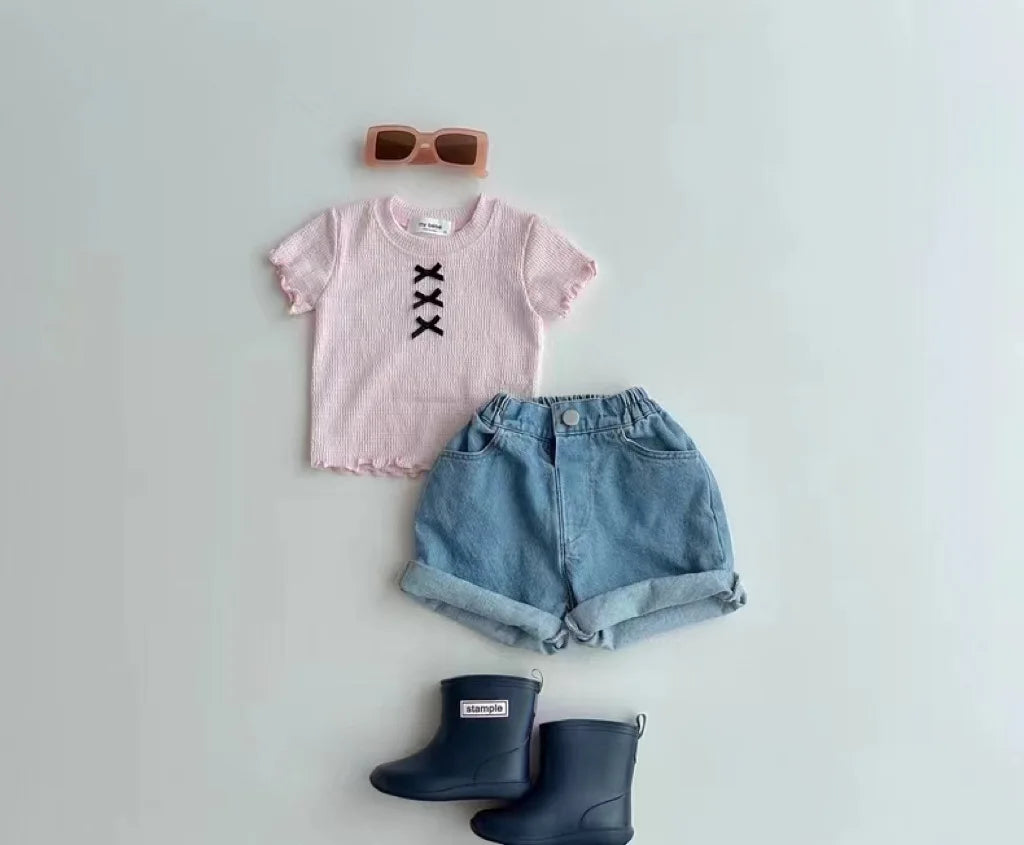 -キッズトップス 半袖Tシャツ カットソー リボン 2カラー【mh0006308】 - mamahalo shop - 半袖Tシャツ -  べビー服 - 子供服 - 男の子 - 女の子