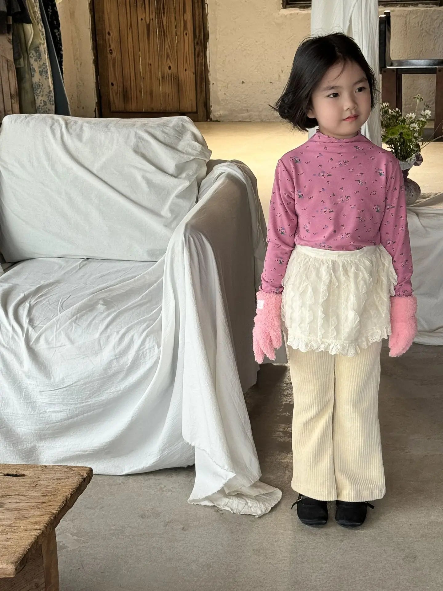 -キッズトップス フリルボトルネックフラワープリント長袖Tシャツ 5カラー【mh0007159】 - mamahalo shop - 長袖Tシャツ -  べビー服 - 子供服 - 男の子 - 女の子