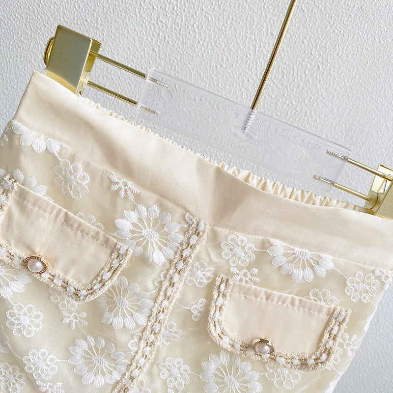 -キッズセットアップ 2点セット サマースーツ 半袖レースリボンジャケット+タイトミニスカート お出かけ ホワイト【mh0006105】 - mamahalo shop - 半袖セットアップ -  べビー服 - 子供服 - 男の子 - 女の子