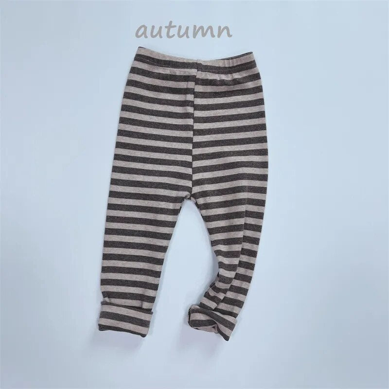 -キッズ 長袖Tシャツ レギンスパンツ 単品 ボーダー シンプル ベーシック パープル グリーン ブラック コーヒー 4カラー ユニセックス 男の子 女の子 子供服 - mamahalo shop - レギンスパンツ -  べビー服 - 子供服 - 男の子 - 女の子