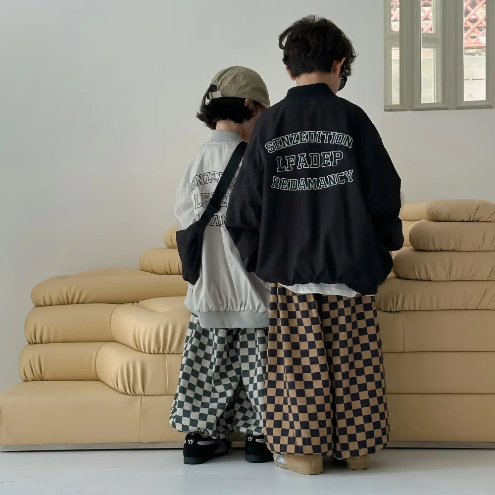 -キッズパンツ チェッカーチェックロングルーズパンツ 2カラー【mh0007367】 - mamahalo shop - ロングパンツ・スウェットパンツ -  べビー服 - 子供服 - 男の子 - 女の子