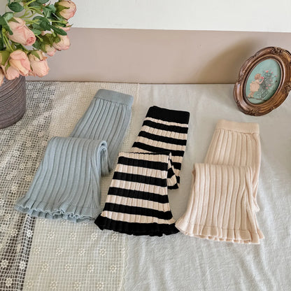 -キッズパンツ 太リブニットフレアレギンスパンツ 無地/ボーダー 3カラー - mamahalo shop - レギンスパンツ -  べビー服 - 子供服 - 男の子 - 女の子