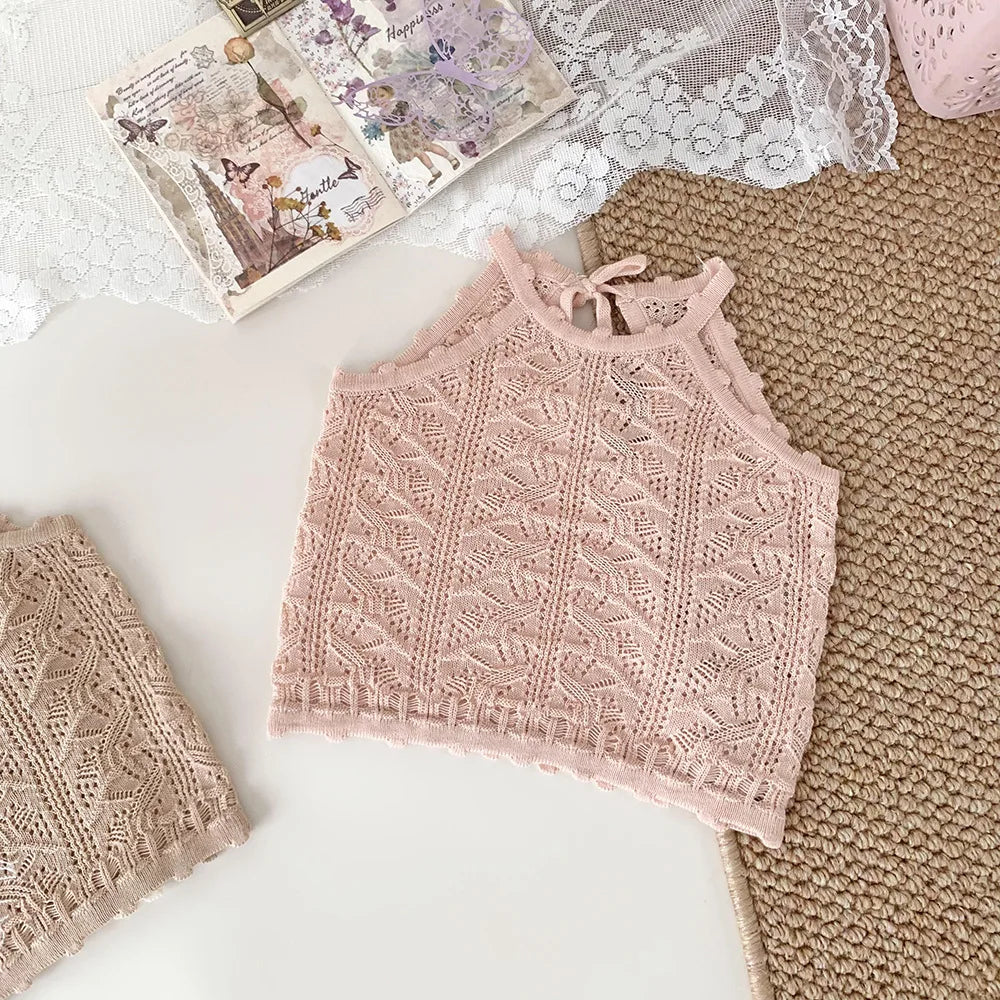 -ベビーキッズトップス レースニット キャミソール バックオープン 3カラー - mamahalo shop - タンクトップ・キャミソール・ノースリーブトップス -  べビー服 - 子供服 - 男の子 - 女の子